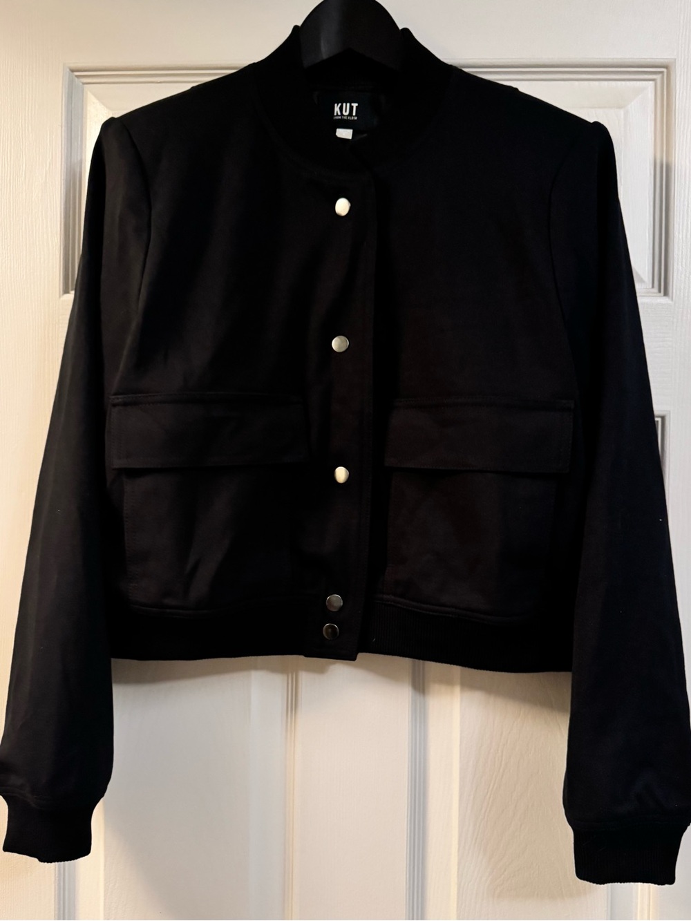 Kut from the Kloth Black Snap-Front Cropped Bomber Jacket